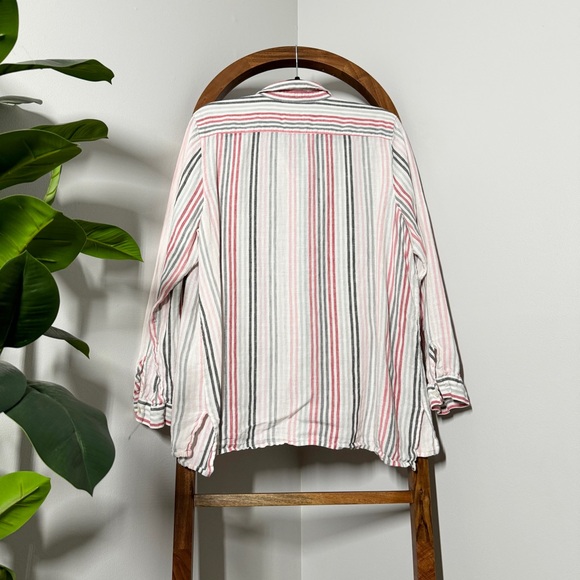 J. Jill XL Love Linen Essential Button Down Shirt White Multicolored Stripes - Picture 2 of 7